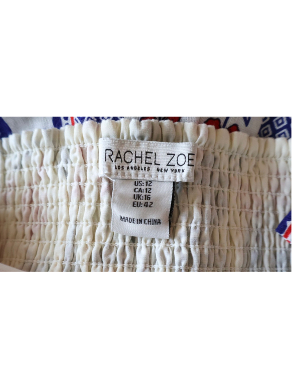 Rachel Zoe Floral Romper Size 12 Blue White Red Smocked Linen Blend NWT - Picture 6 of 6
